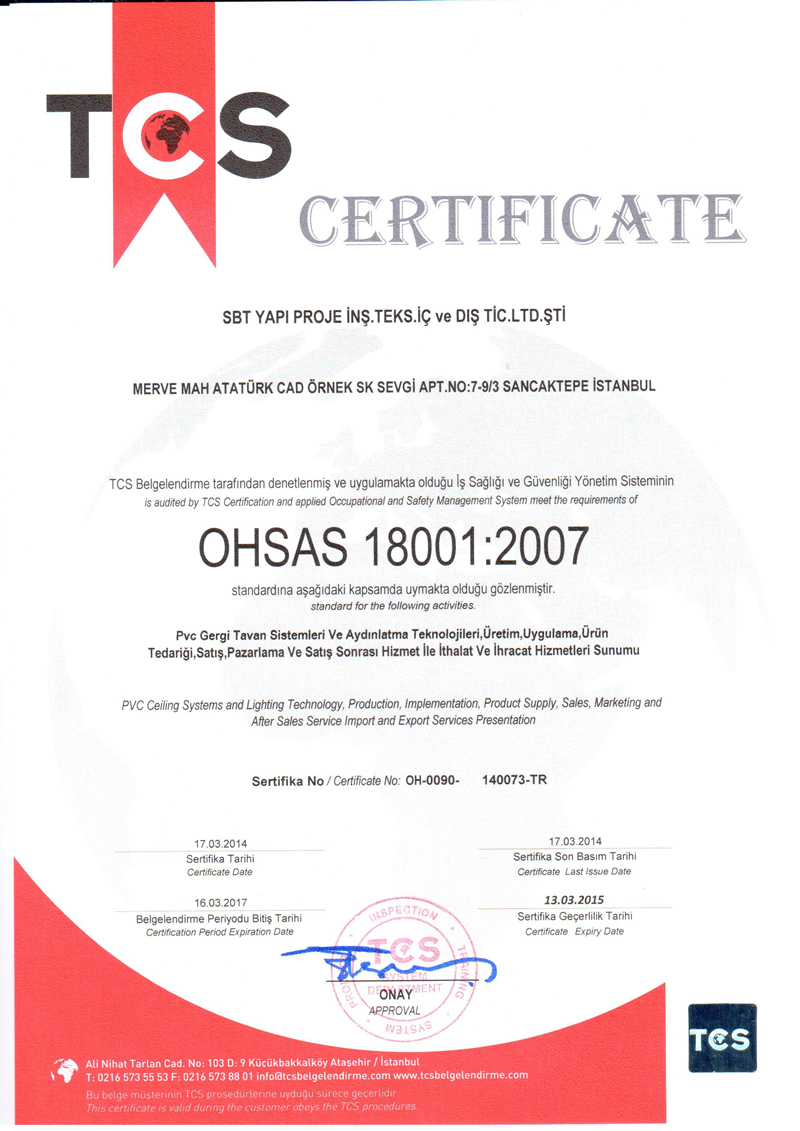 ISO 9001:2008 KALİTE BELGESİ